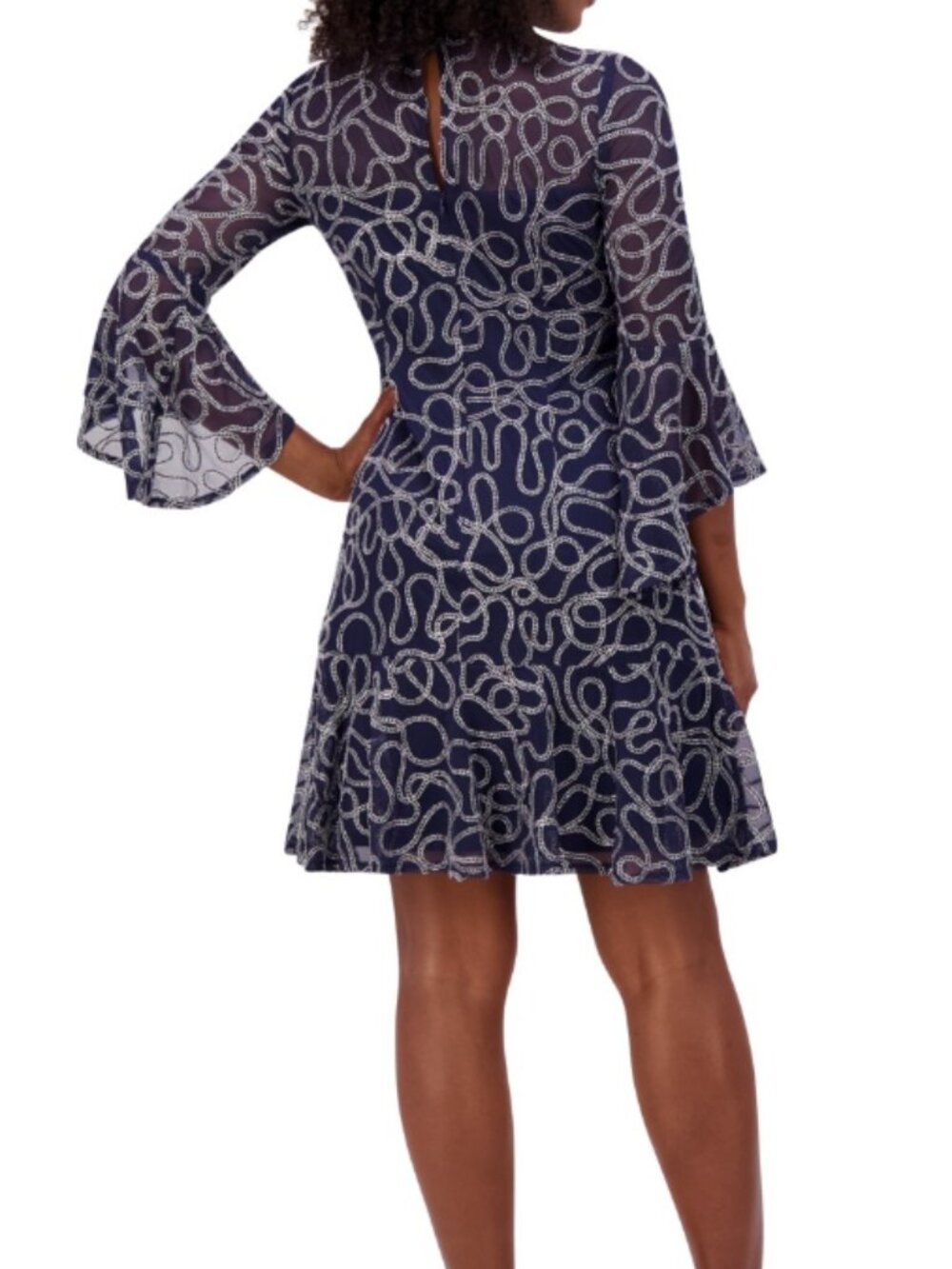Jessica Howard Illusion-Yoke Flounce-Hem Mini Dress Size 8 Blue NWT Party Date - Picture 6 of 8
